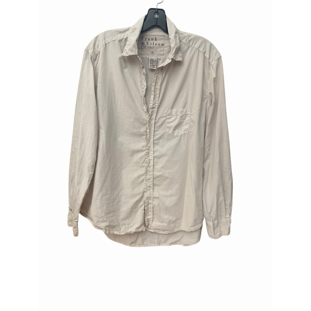 Frank & Eileen Shirt Womens Large 100% Cotton Button Down Beige Lagenlook EE12-3